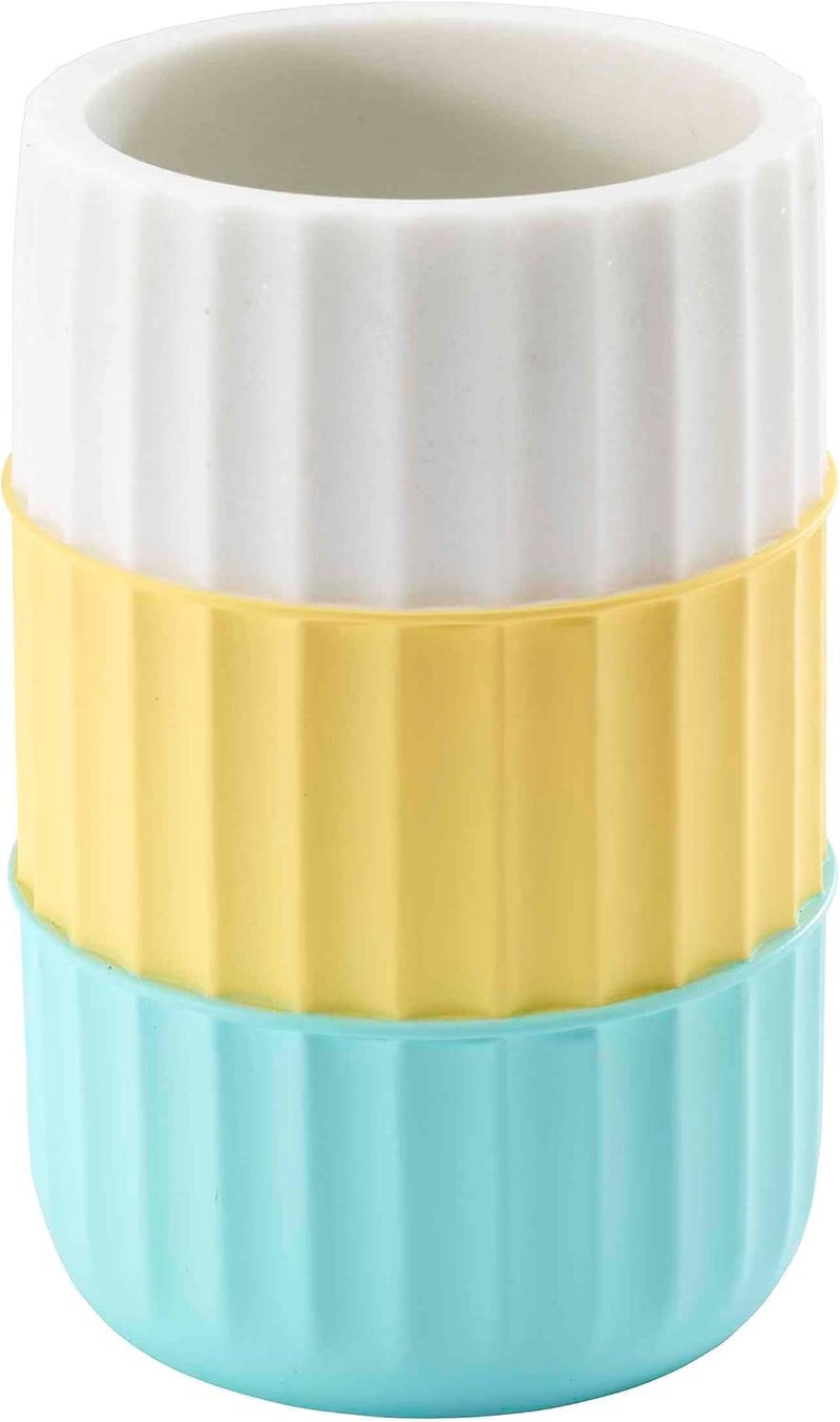 IZOD - Tumbler, Resin Countertop Bathroom Accessories, Dorm Room Essentials, Striped Bathroom Decor (Clubhouse Collection, Aqua) - Image 1